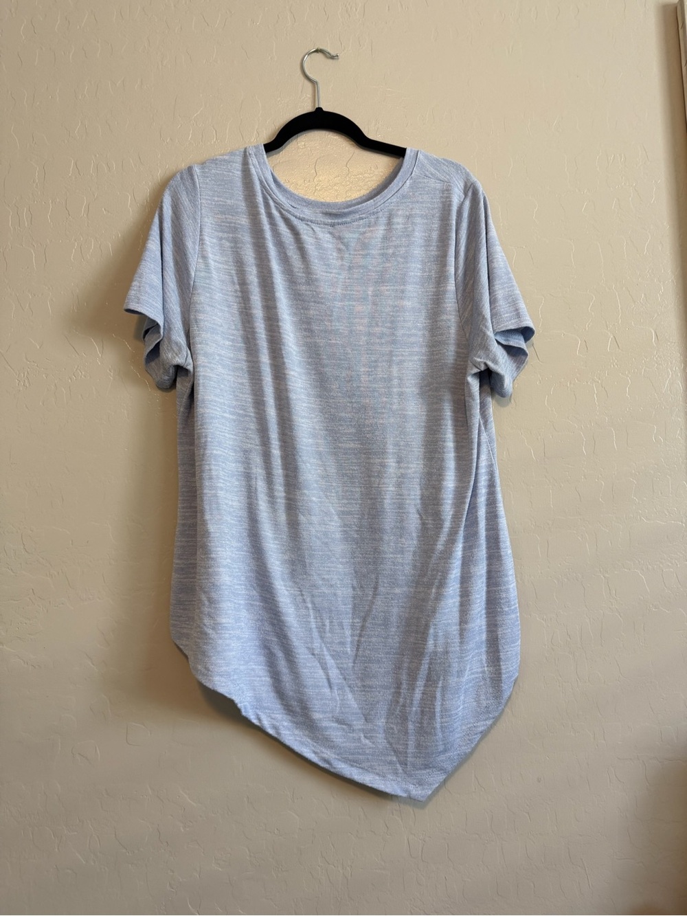 Chelsea & Theodore Light Blue Short Sleeve Asymmetric Hem Tee